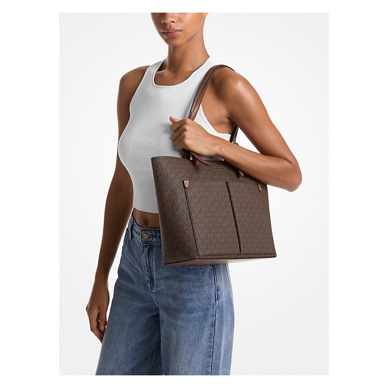 MK JST MD DBL POCKET TOTE BROWN