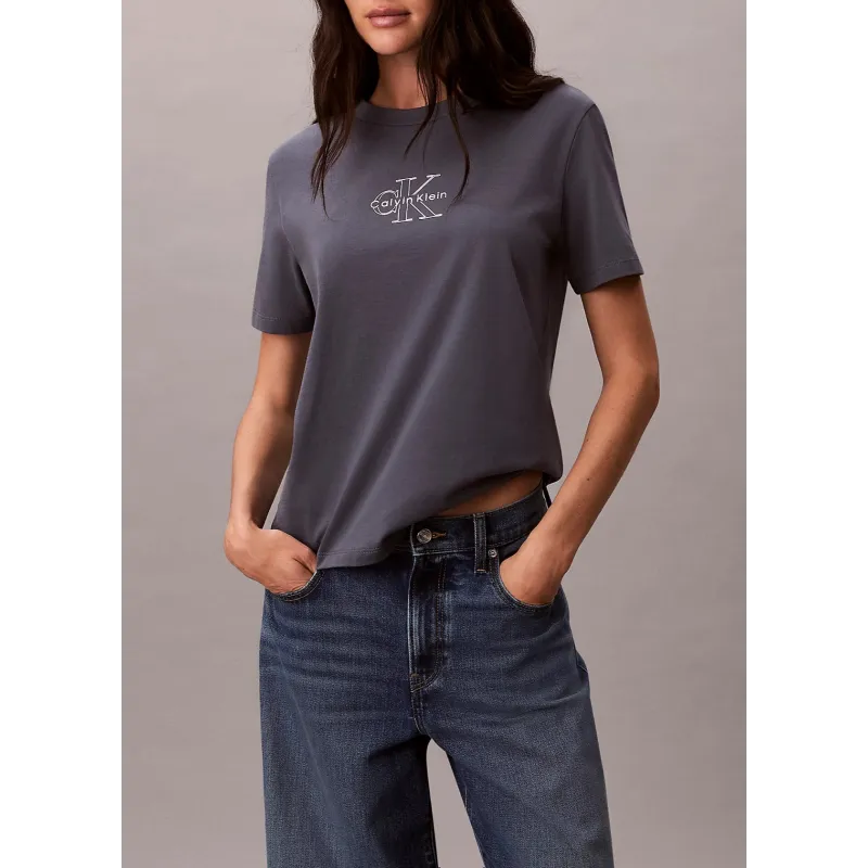 CK Camiseta con logo metálico brillante Gris