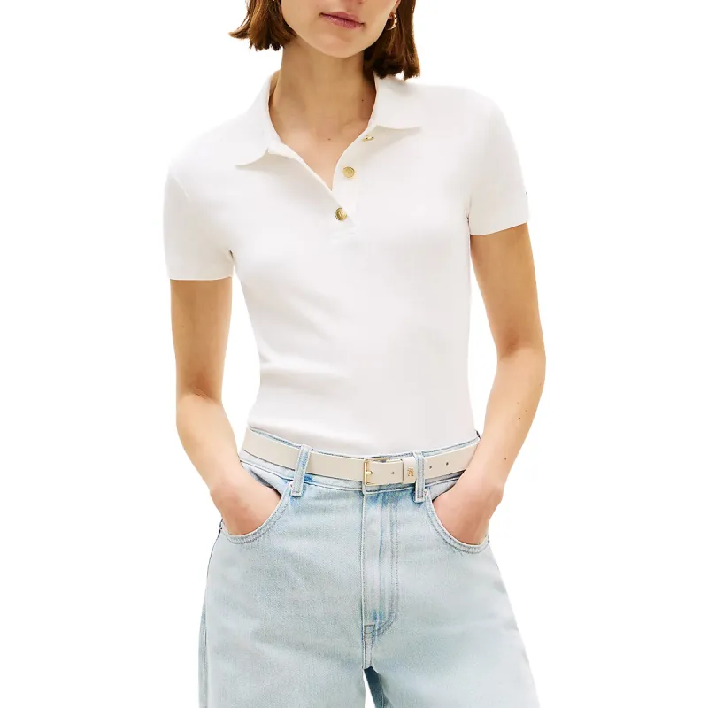 TH GOLD BUTTON SLIM SS WHT