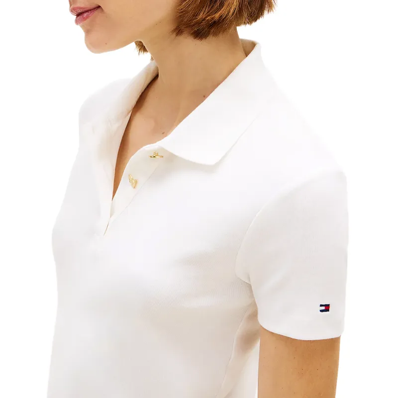 TH GOLD BUTTON SLIM SS WHT