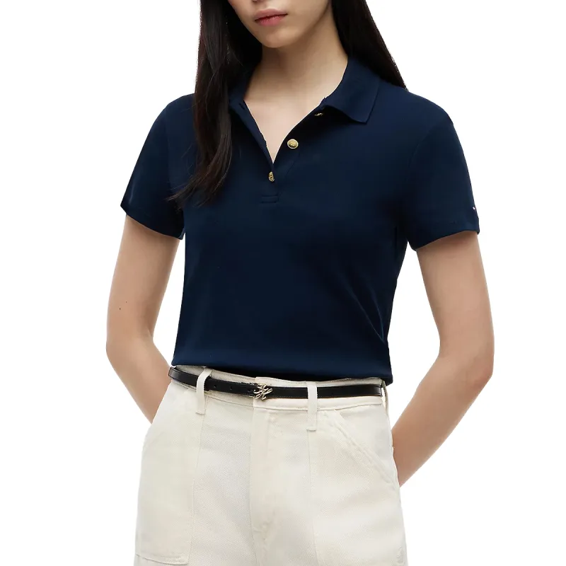 TH GOLD BUTTON SLIM SS NAVY