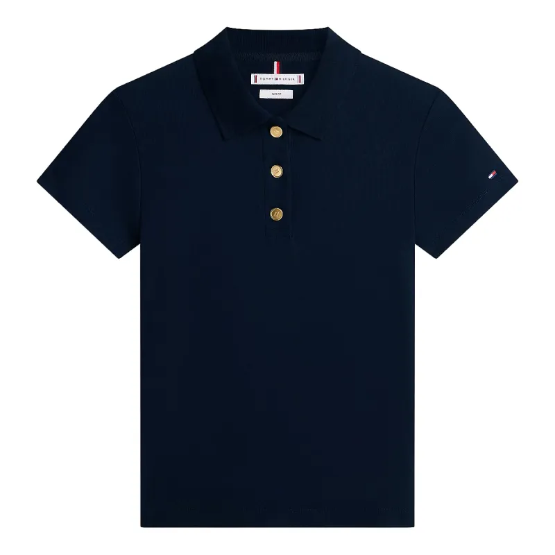 TH GOLD BUTTON SLIM SS NAVY