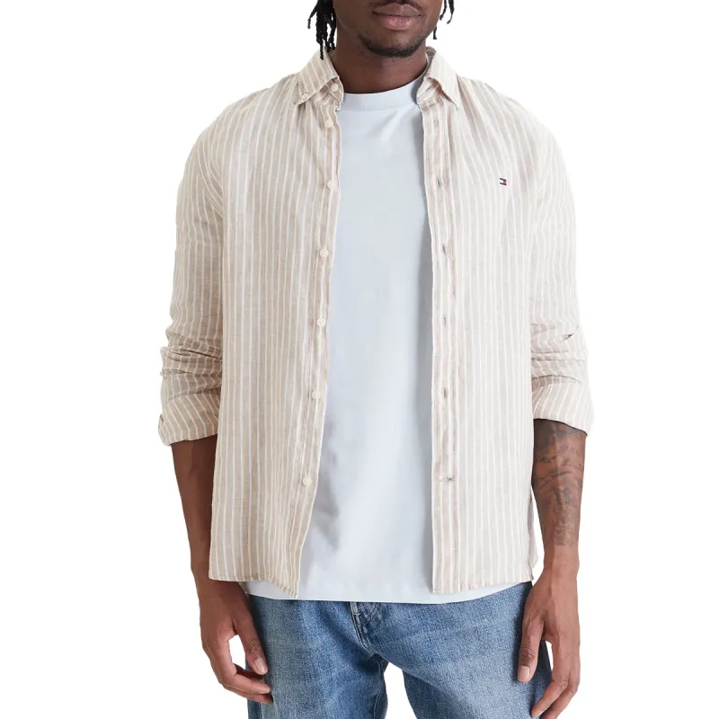 TH CAMISA  LINEN BENGAL STRIPE BEIGE