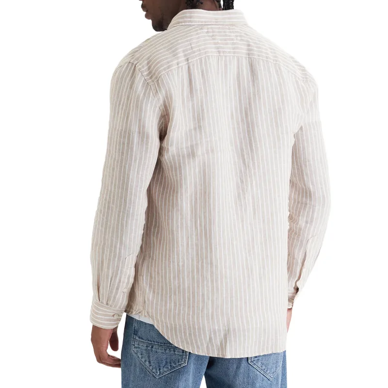 TH CAMISA  LINEN BENGAL STRIPE BEIGE
