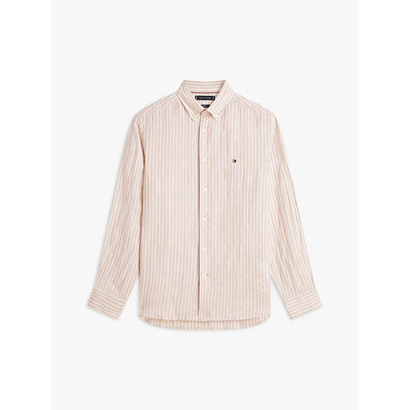 TH CAMISA  LINEN BENGAL STRIPE BEIGE