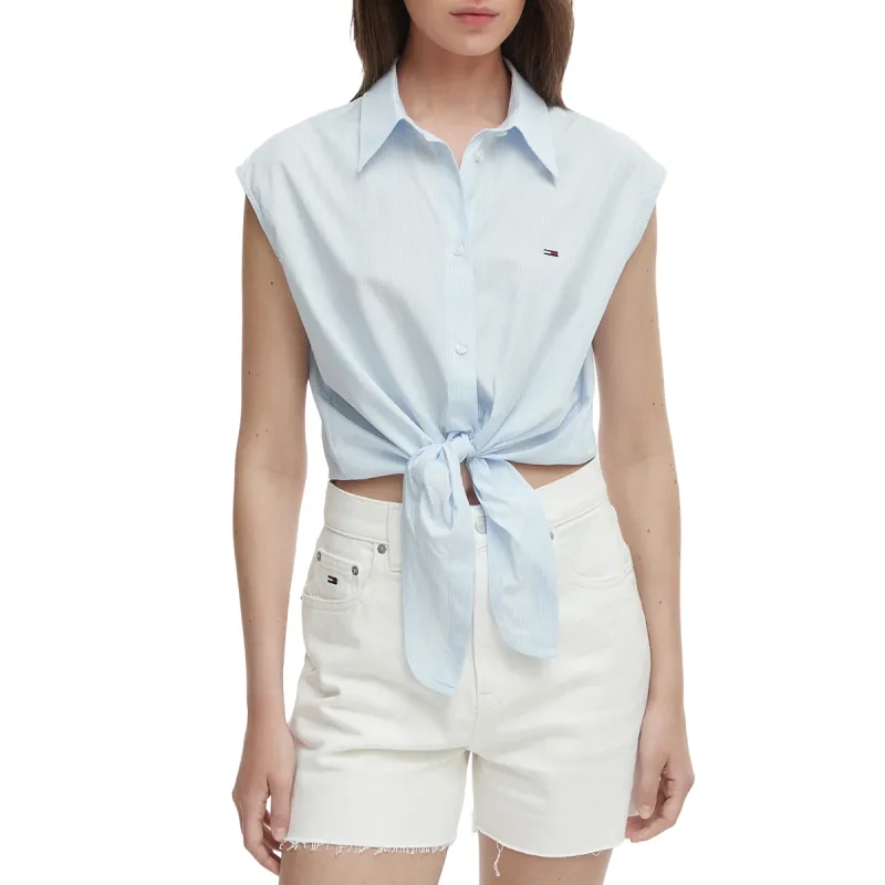 TH TIE FRONT POPLIN BLU 
