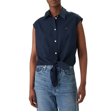 TH TIE FRONT POPLIN BLU 