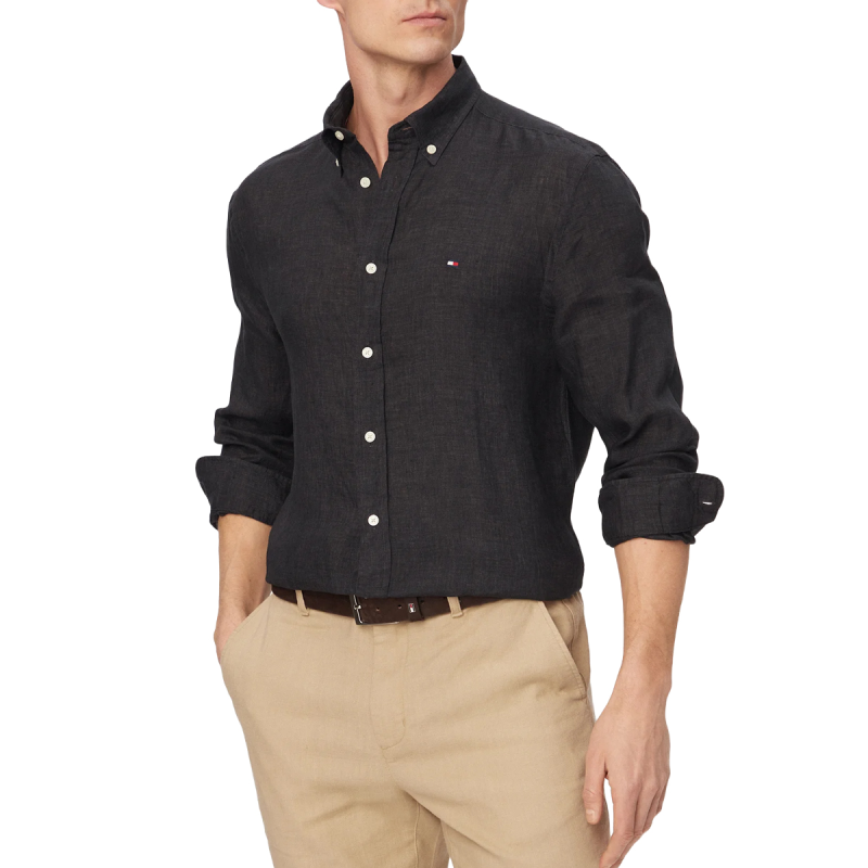 TH Camisa regular de lino NEGRO