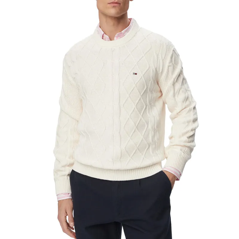 TH JERSEY TJM REG CABLE KNIT WHT