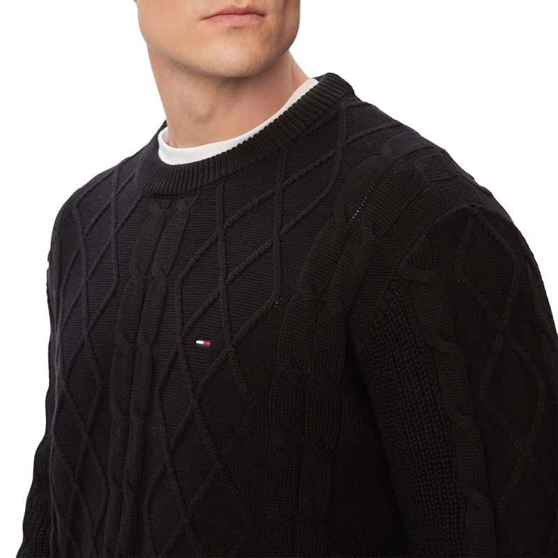 TH JERSEY TJM REG CABLE KNIT BLK