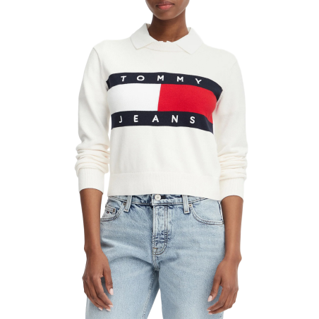 TOMMY FLAG CREW NECK WHT