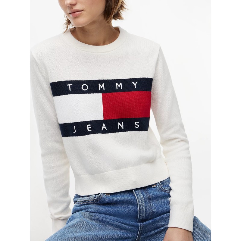 TOMMY FLAG CREW NECK WHT