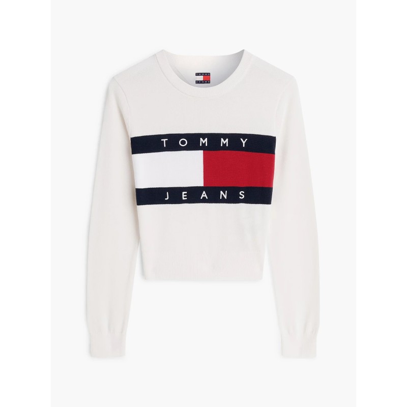 TOMMY FLAG CREW NECK WHT